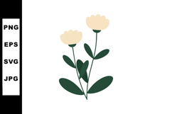 Minimalist cream flowers with dark green leaves vector illus Product Image 1