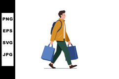 Man walking with shopping bags and wearing backpack casual o Product Image 1