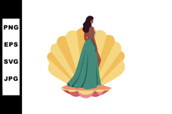 Woman in green dress standing on open seashell vector illust Product Image 1