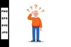 Elderly man confused with question marks above head in orang Product Image 1