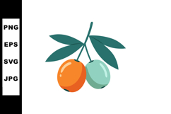 Olive branch with orange and green olives simple vector illu Product Image 1