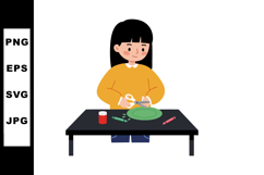 Girl crafting with scissors and crayons at table vector illu Product Image 1