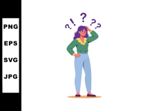 Confused woman with question marks above head expressing dou Product Image 1