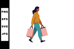 Woman walking with shopping bags in casual autumn outfit vec Product Image 1