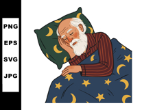 Elderly man sleeping peacefully under star and moon patterne Product Image 1
