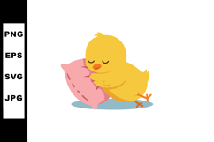 Yellow chick sleeping peacefully hugging pink pillow vector Product Image 1
