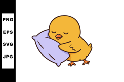 Cute sleeping chick hugging purple pillow vector illustratio Product Image 1