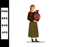 Woman holding traditional decorative vase with geometric pat Product Image 1