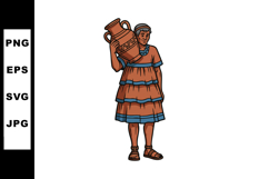 Indigenous woman carrying clay pot traditional dress vector Product Image 1