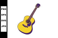 Acoustic guitar vector illustration with yellow and purple c Product Image 1