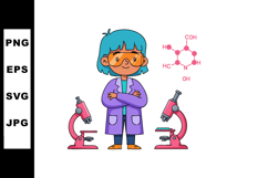 Female scientist with microscopes and chemical structure ill Product Image 1