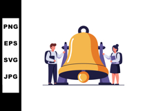 Large gold bell with two people ringing and interacting in f Product Image 1