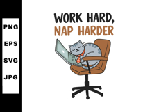 Cat sleeping on office chair with laptop and work hard nap h Product Image 1