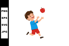 Boy Catching Red Apple Playing Outdoor Fun Activity Vector I Product Image 1
