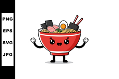 Cute red ramen bowl with egg and chopsticks happy cartoon ch Product Image 1