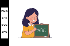 Girl Writing ABC on Chalkboard Learning Alphabet School Educ Product Image 1