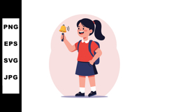 Schoolgirl ringing bell with backpack in casual outfit vecto Product Image 1