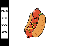 Happy hot dog with mustard and bun cartoon vector illustrati Product Image 1