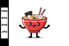 Cute cartoon ramen bowl with chopsticks noodles egg and seaw Product Image 1
