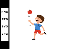 Boy playing with red apple outdoors in casual clothes vector Product Image 1