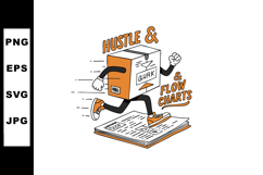 Animated running box mascot with hustle and flow charts text Product Image 1