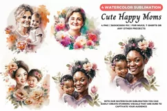 Happy Moms Floral Portrait | Mother's day Watecolor | Mother Product Image 1