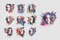 watercolor womens flower portrait clipart png sublimation Product Image 2
