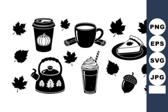 Autumn-themed black and white vector set with maple leaves, Product Image 1