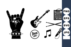 Rock music instruments and hand gesture vector set with elec Product Image 1