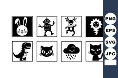 Cute black and white vector icons of bunny robot reindeer su Product Image 1