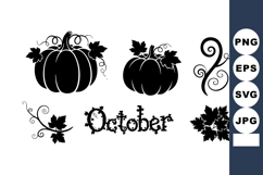 Halloween pumpkin designs with autumn leaves and decorative Product Image 1