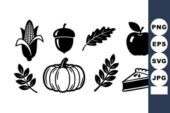 Autumn harvest icons with pumpkin apple acorn corn leaf and Product Image 1