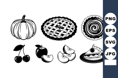 Pumpkin apple cherry pie slices whole fruit black and white Product Image 1