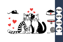 Two cats sitting together with love hearts mouse collar and Product Image 1