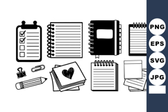 Collection of black and white notebook and paper clip vector Product Image 1