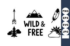 Wild and Free nature themed vector with mountain trees arrow Product Image 1