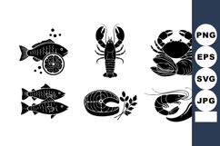 Seafood vector icons set with fish, lobster, crab, shrimp, a Product Image 1