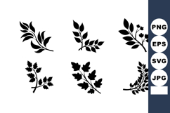 Black leafy branch vector set with simple natural plant silh Product Image 1