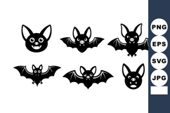 Cute black bat faces and flying bat silhouettes vector colle Product Image 1