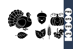 Turkey with autumn leaves acorn pumpkin and wheat harvest se Product Image 1