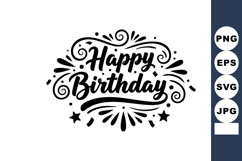 Happy Birthday Calligraphy Design with Decorative Swirls and Product Image 1