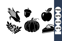 Autumn harvest icons including pumpkin apple acorn corn berr Product Image 1