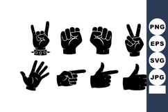 Hand Gesture Icons Collection with Rock Sign Fist Peace Thum Product Image 1