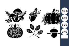 Autumn themed vector set with mushrooms pumpkins acorns and Product Image 1