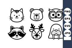 Cute animal face icons simple black line style cat bear owl Product Image 1