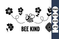 Bee kind vector design with flowers and honeycomb illustrati Product Image 1