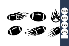 American football ball icons with flames and motion design f Product Image 1