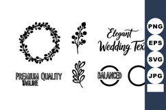 Elegant wedding text with floral wreath and leaves balanced Product Image 1