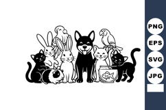 Group of various pets including cats, rabbits, dog, parrot, Product Image 1