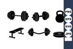 Fitness equipment vector set with dumbbells kettlebell bench Product Image 1